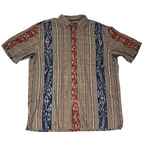 The Territory Ahead Southwestern Aztec Striped Short Sleeve Button Shirt Size L